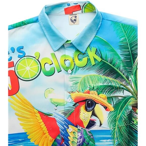 Hardaddy Men's Summer Hawaiian Shirts Funny Performence Printed ButtonDown Shirt - Picture 3 of 5